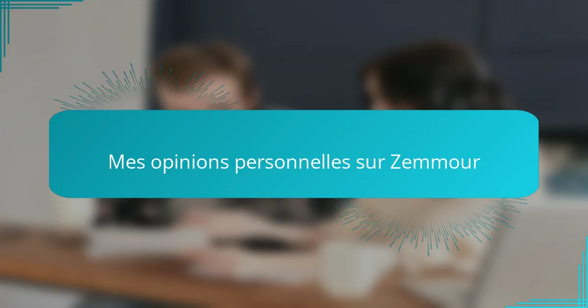 Mes opinions personnelles sur Zemmour